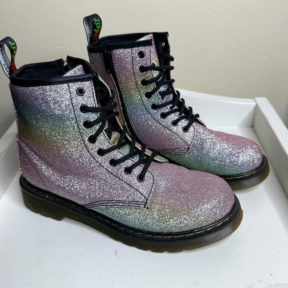 Doc Martens 1460 Glitter Multicolor Rainbow Combat Boots Kids sz 4 Womens sz 5